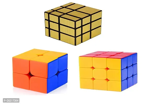 Littelwish Challenging High Speed Smooth Stickerless Cube Combo Of 2x2,3x3 And Gold Mirror Magic Puzzle Cube  (3 Pieces)