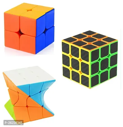 Littelwish Challenging High Speed Smooth Stickerless Cube Combo Of 2x2,Twister Cube and 3x3x3 Neon Black Puzzle Cube  (3 Pieces)