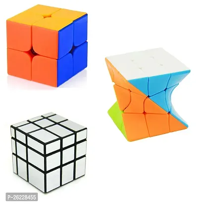 Littelwish Challenging High Speed Smooth Stickerless Cube Combo Of 2x2,Twister Cube and 3x3x3 Silver Mirror Cube  (3 Pieces)