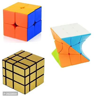 Litelwish Challenging High Speed Smooth Stickerless Cube Combo Of 2x2,Twister Cube and 3x3x3 Gold Mirror Cube  (3 Pieces)