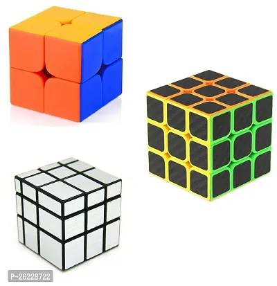 Littelwish Challenging Cube Combos of 2x2,3x3 Carbon Fiber Neon Colors Black Cube and High Speed Silver Mirror Puzzle Cube  (3 Pieces)