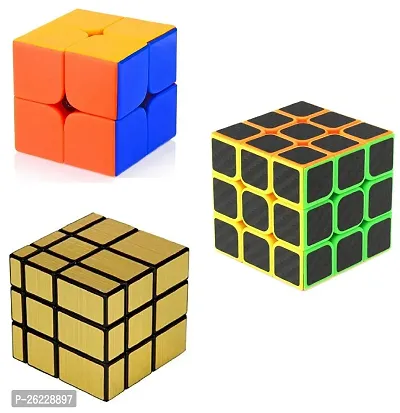 Littelwish Challenging Cube Combos of 2x2,3x3 Carbon Fiber Neon Colors Black Cube and High Speed Gold Mirror Puzzle Cube  (3 Pieces)