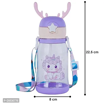 Littelwish Water Bottle for kids, Cute Design Water Bottle with Sipper, Sipper bottle for Kids -Anti-leak Kids Cartoon Water Bottle for Kids - 550M (Purple)-thumb4