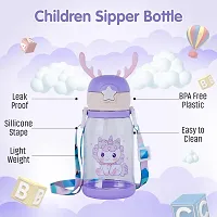 Littelwish Water Bottle for kids, Cute Design Water Bottle with Sipper, Sipper bottle for Kids -Anti-leak Kids Cartoon Water Bottle for Kids - 550M (Purple)-thumb4