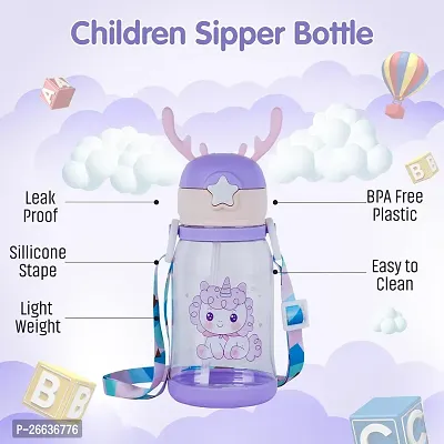 Littelwish Water Bottle for kids, Cute Design Water Bottle with Sipper, Sipper bottle for Kids -Anti-leak Kids Cartoon Water Bottle for Kids - 550M (Purple)-thumb5