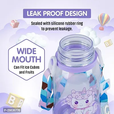 Littelwish Water Bottle for kids, Cute Design Water Bottle with Sipper, Sipper bottle for Kids -Anti-leak Kids Cartoon Water Bottle for Kids - 550M (Purple)-thumb3