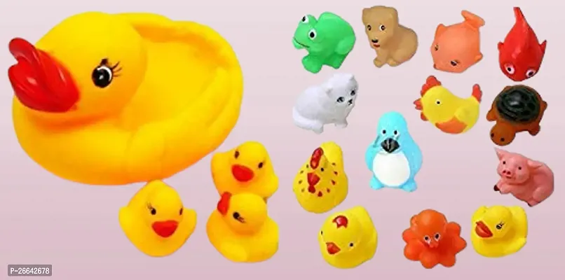 Littelwish Kids Combo of Duck Family and Cute Mini Multi Pack of 8 Pcs Baby Bathing Toys Set Non-Toxic Rubber Squeezy Family Baby Toy-thumb0