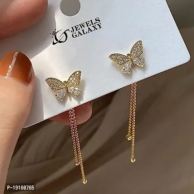 Miraclewood Korean Studded Butterfly Chain Ear Cuff Earrings For Women And Girls 2 Pcs/Set-thumb0