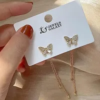 Miraclewood Korean Studded Butterfly Chain Ear Cuff Earrings For Women And Girls 2 Pcs/Set-thumb3