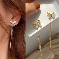 Miraclewood Korean Studded Butterfly Chain Ear Cuff Earrings For Women And Girls 2 Pcs/Set-thumb2