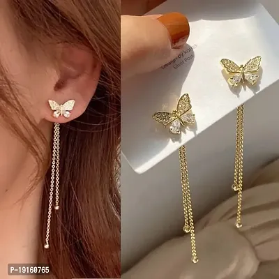 Miraclewood Korean Studded Butterfly Chain Ear Cuff Earrings For Women And Girls 2 Pcs/Set-thumb3