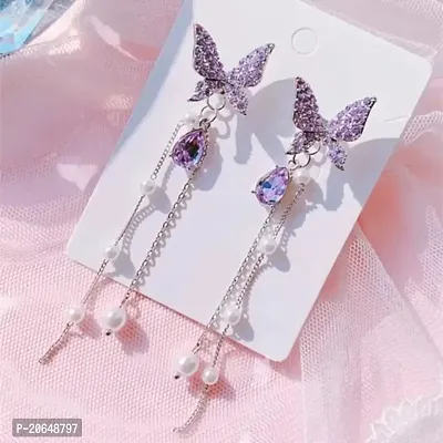 Miraclewood Earrings For Women Silver Tone Purple Crystal Butterfly Lever Back Drop Earrings For Women and Girls