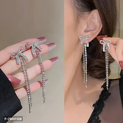 Miraclewood New Korean Two-wear Bowknot Long Tassel Sweet Earrings Women  Girls 2 Pcs/Set Cubic Zirconia, Diamond Alloy Drops  Danglers, Hoop Earring, Huggie Earring, Tassel Earring, Tunnel Earring