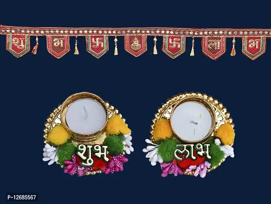 Saugat Traders Cotton Door Hanging for Main Entrance Door with Traditional Shubh Laabh Candle for Diwali Decoration- Home- Temple- (3 Feet / 95 Cm.)