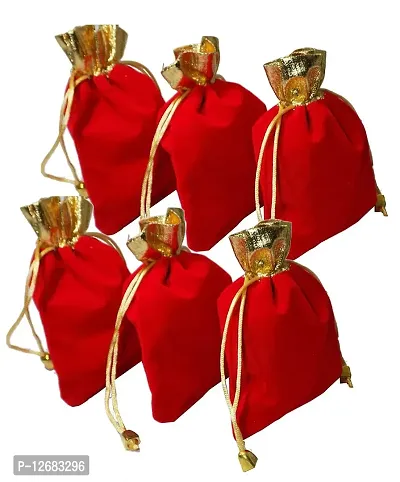 Saugat Traders Drawstring Closure Potli Bag (Red) -Pack of 6