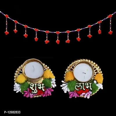 Saugat Traders Pearl Beads Door Hanging Bandarwal for Main Door Entrance and Traditional Shubh Laabh Tea Light Multicolor Candle For Diwali Decoration- (3.3 Feet)