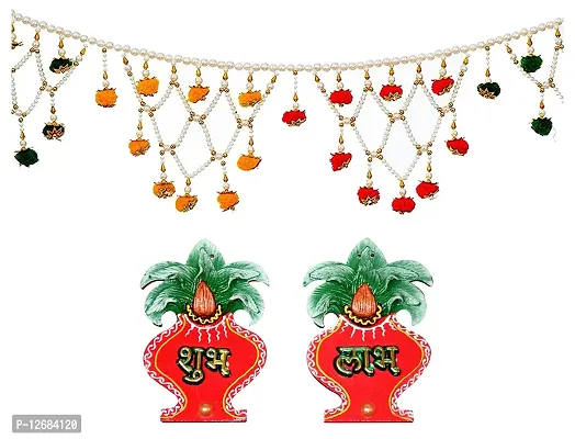 Saugat Traders Door Hanging Toran with Wooden Shubh Labh Pair for Home Decoration-Pooja Room Decor-Wedding Bandanwar-thumb0