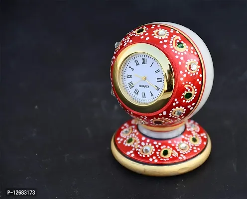 Saugat Traders Designer Marble Meenakari Work Table Clock for Home Decor - Office Table - Best Gift-thumb3