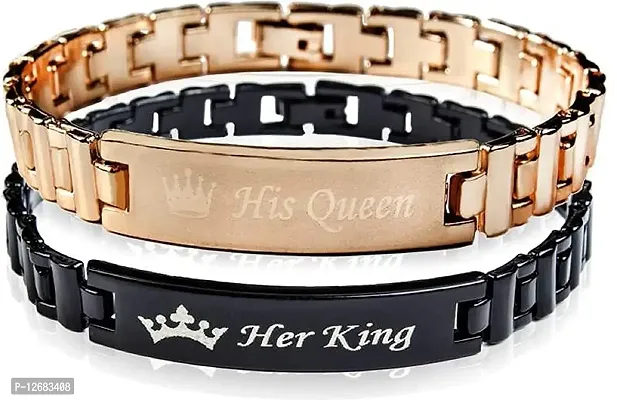 Saugat Traders Love Gift for Couples - King Queen Couples Bracelet - Couple Bracelet for Lovers - Valentine Day - Promise Day-thumb0