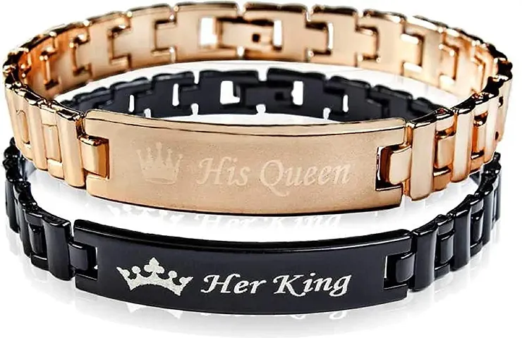Saugat Traders Love Gift for Couples - King Queen Couples Bracelet - Couple Bracelet for Lovers - Valentine Day - Promise Day
