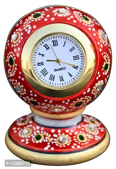 Saugat Traders Designer Marble Meenakari Work Table Clock for Home Decor - Office Table - Best Gift-thumb0