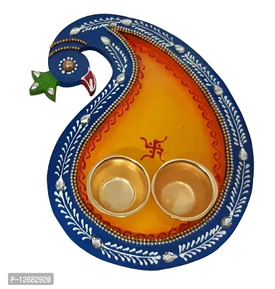 Saugat Traders Decorative Kundan Artwork and Wooden Pooja Thali-Gift for Wedding-Diwali-Navratri-Rakhi-Bhai Dooj-Engagement Ring Platter
