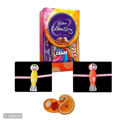 Lookool Set of 2 Rakhi for Kids with Chocolate - Cartoon Light Rakhi - Chocolate Pack for Brother Kids - Raksha Bandhan Gift Combo with Roli Chawal and Chopra