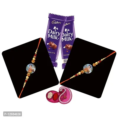 Lookool Pack of 2 Rakhi for Kids with Chocolate - Cartoon Rakhi - Chocolate Gift for Brother Kids - Designer Stones Rakhis with Roli Chawal and Chopra