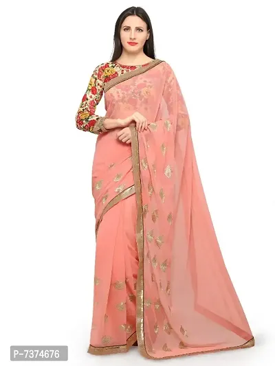 Stylish Fancy Voolka Orange Georgette Fabric In Embroidery Work Saree With Digital Printed Blouse For Women