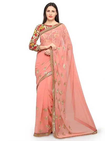 Partywear Net Embroidered Saree with Solid Dupion Silk Blouse Piece