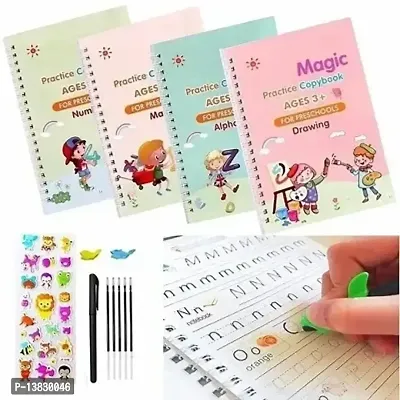 MAGIC BOOK Practice Copybook, (4 BOOK + 1 pen + 10 REFILL) Number Tracing Book for Preschoolers with Pen, Magic books for kids Reusable Writing Tool (4 BOOK + 10 REFILL+ 1 PEN)