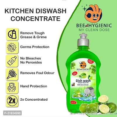 Bee Hygienic Dishwash Liquid Gel Lime Dish Cleaning Gel 500ml-thumb3