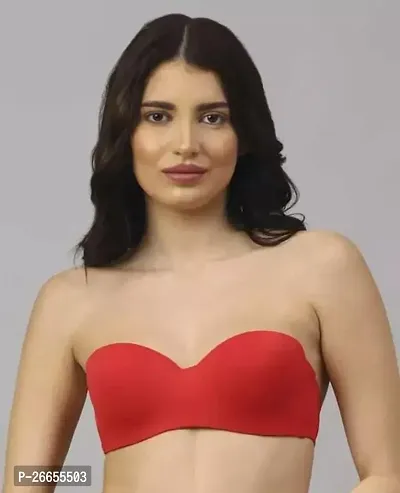 Fancy Red Cotton Blend Solid Padded Bras For Women-thumb0