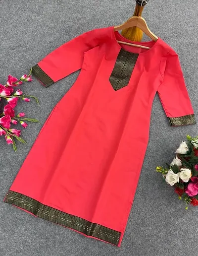 Elegant Cotton Slub Straight Lace Border Kurti