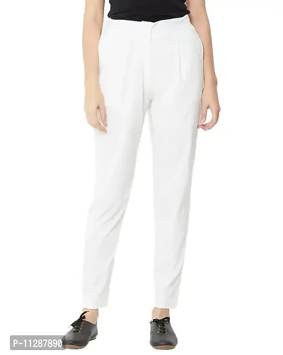 SUPRYIA Fashion Women's Solid White Cotton Flex Casual Trouser PantsFLEXPANT.White_L-thumb0