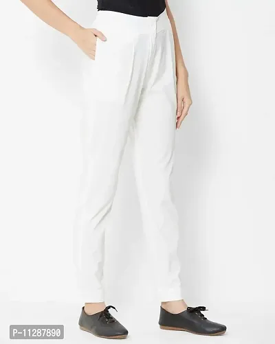 SUPRYIA Fashion Women's Solid White Cotton Flex Casual Trouser PantsFLEXPANT.White_L-thumb3
