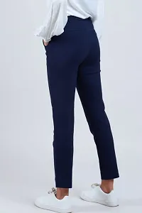 SUPRYIA Fashion Women's Solid Navy Blue Cotton Flex Casual Trouser PantsFLEXPANT.Navy Blue_M-thumb1