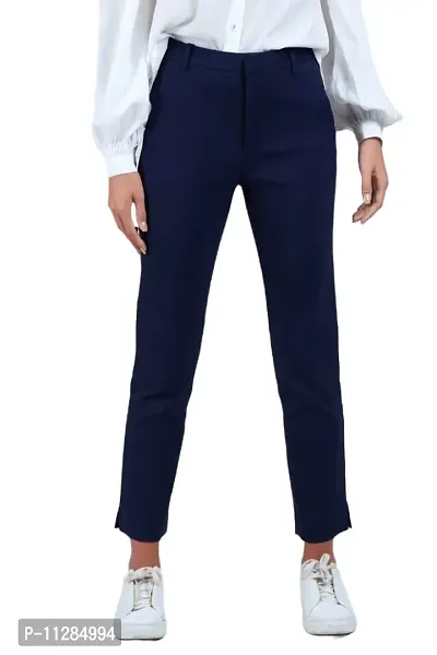 SUPRYIA Fashion Women's Solid Navy Blue Cotton Flex Casual Trouser PantsFLEXPANT.Navy Blue_M-thumb0