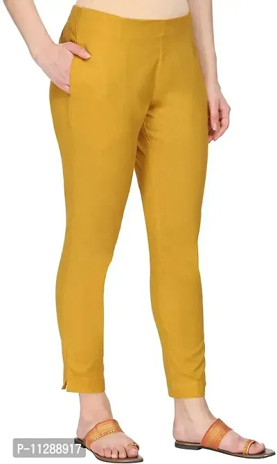 SUPRYIA Fashion Women's Cotton Lycra Blend Solid Regular Fit Casual Trousers Mustard XL A02-Mustard_XL-thumb2