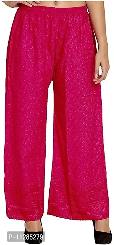SUPRYIA Fashion Women's Rayon Embroidered Regular Fit Palazzos Pink Free FULLCHIKAN_Pink-thumb0