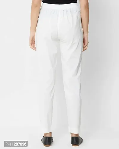 SUPRYIA Fashion Women's Solid White Cotton Flex Casual Trouser PantsFLEXPANT.White_L-thumb2