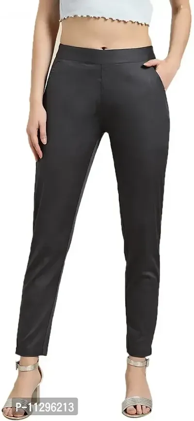 SUPRYIA Fashion Women's Cotton Lycra Blend Solid Regular Fit Casual Trousers Black XL A01-Grey_XL-thumb0