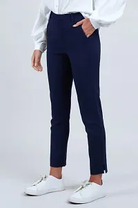 SUPRYIA Fashion Women's Solid Navy Blue Cotton Flex Casual Trouser PantsFLEXPANT.Navy Blue_M-thumb2