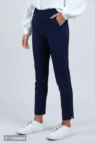 SUPRYIA Fashion Women's Solid Navy Blue Cotton Flex Casual Trouser PantsFLEXPANT.Navy Blue_M-thumb3