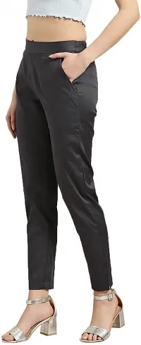 SUPRYIA Fashion Women's Cotton Lycra Blend Solid Regular Fit Casual Trousers Black XL A01-Grey_XL-thumb2