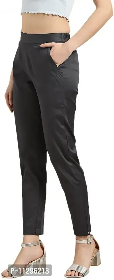 SUPRYIA Fashion Women's Cotton Lycra Blend Solid Regular Fit Casual Trousers Black XL A01-Grey_XL-thumb3