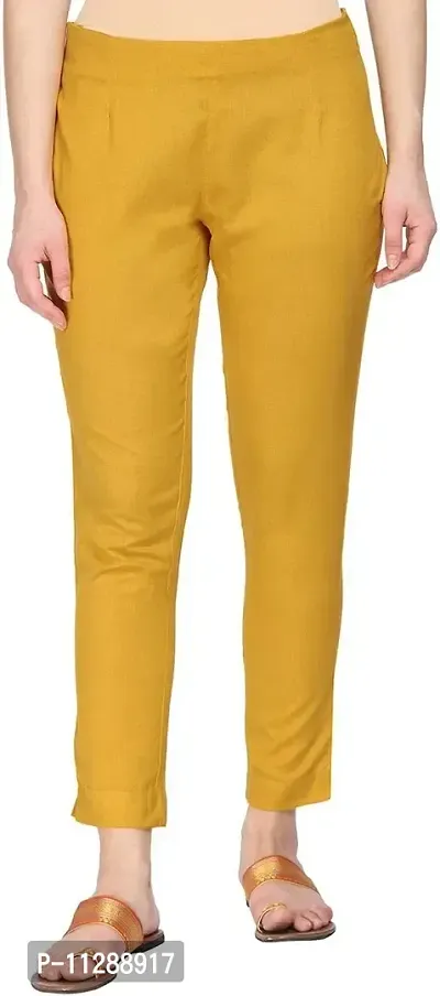 SUPRYIA Fashion Women's Cotton Lycra Blend Solid Regular Fit Casual Trousers Mustard XL A02-Mustard_XL