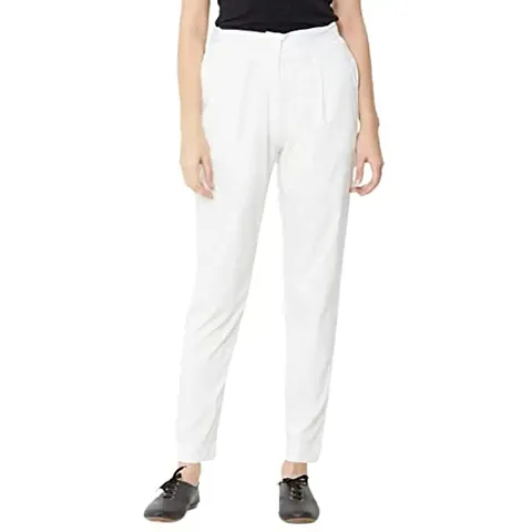 SUPRYIA Fashion Women's Solid Flex Casual Trouser PantsFLEXPANT.White_XL