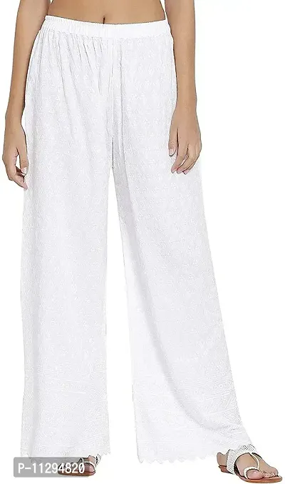 SUPRYIA Fashion Women's Rayon Embroidered Regular Fit Palazzos White Free FULLCHIKAN_White