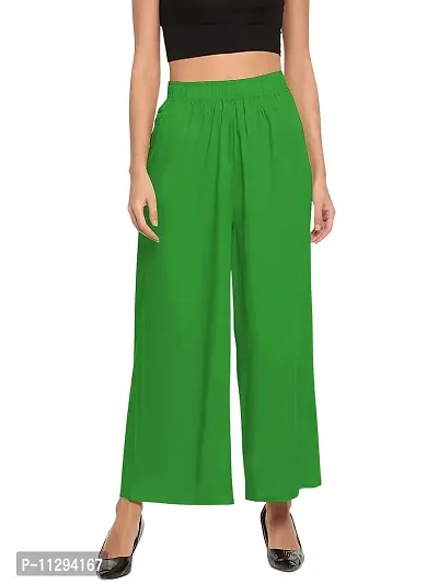 SUPRYIA Fashion Women's Rayon Solid Regular Fit Palazzos Green Free g1-Palazzo_Green_Free-thumb0